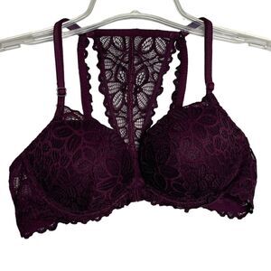 Victoria's Secret PINK Lace Racerback Bra 36B Purple Front Closure Underwire